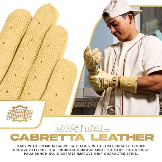 Franklin CFX Pro Chrome Batting Gloves | Gold Edition | MLB Pro-Level Fit Grip | 20793F