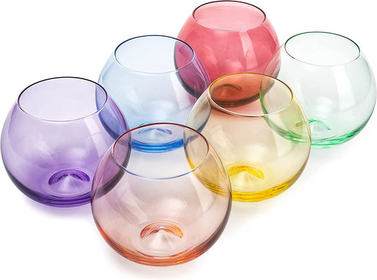 Rainbow Colored Stemless Wine Glasses (Set of 6)- by The Wine Savant