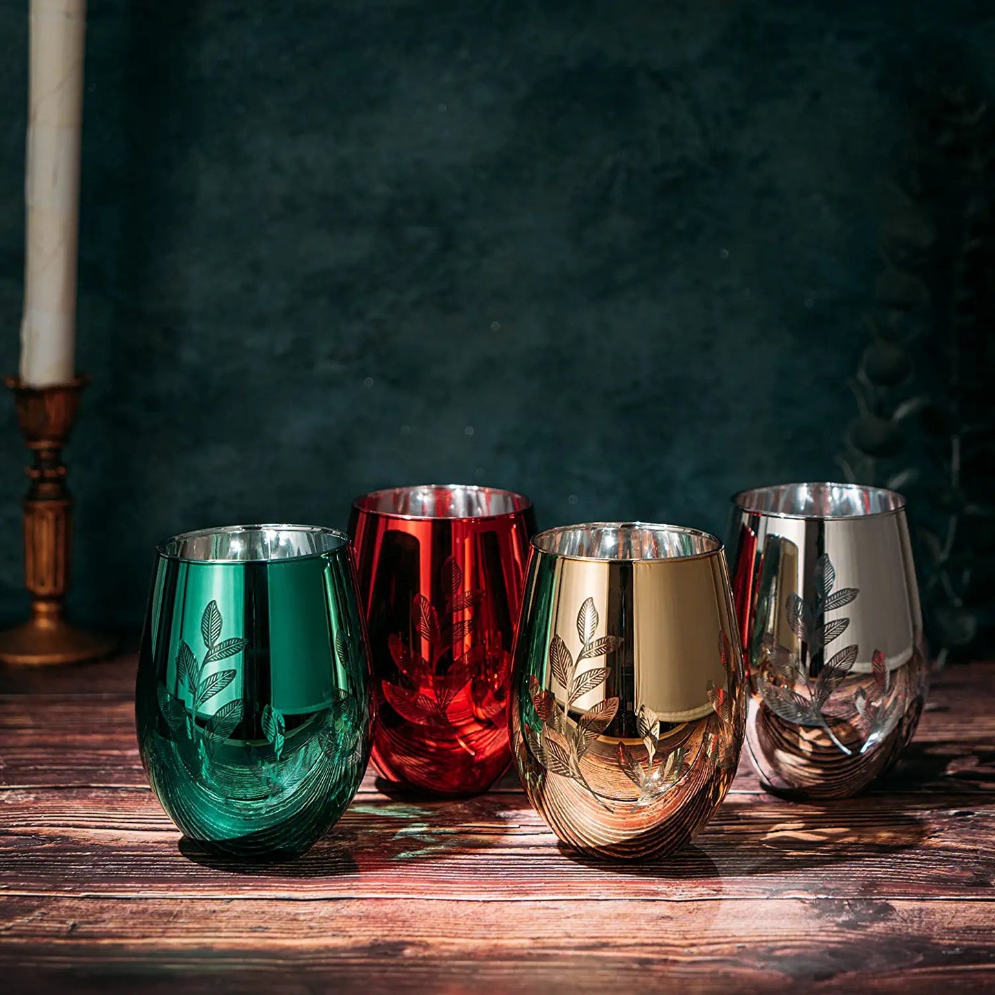 Etched Multicolor Christmas Wine Glasses (Set of 4) - by The Wine Savant