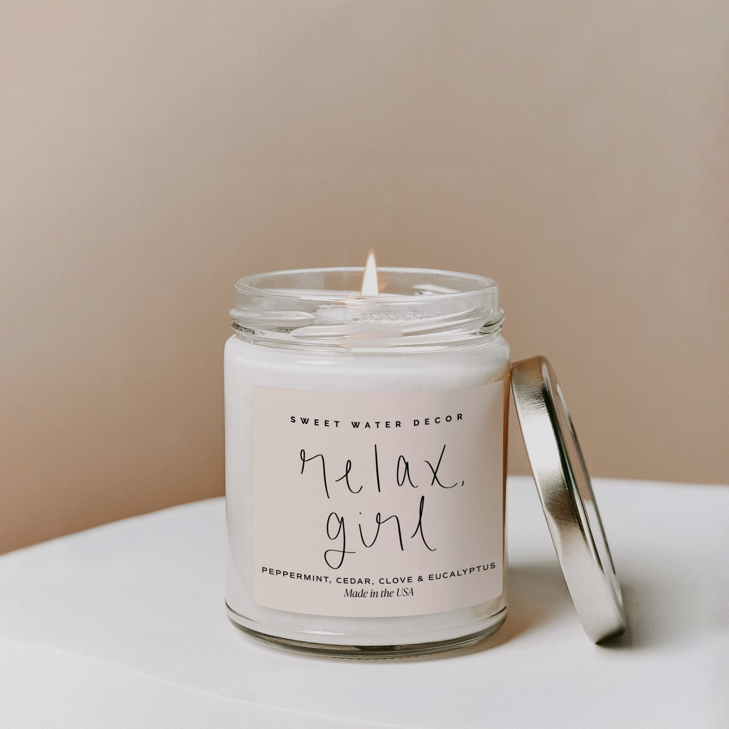Relax, Girl Soy Candle - Clear Jar - 9 oz by Sweet Water Decor