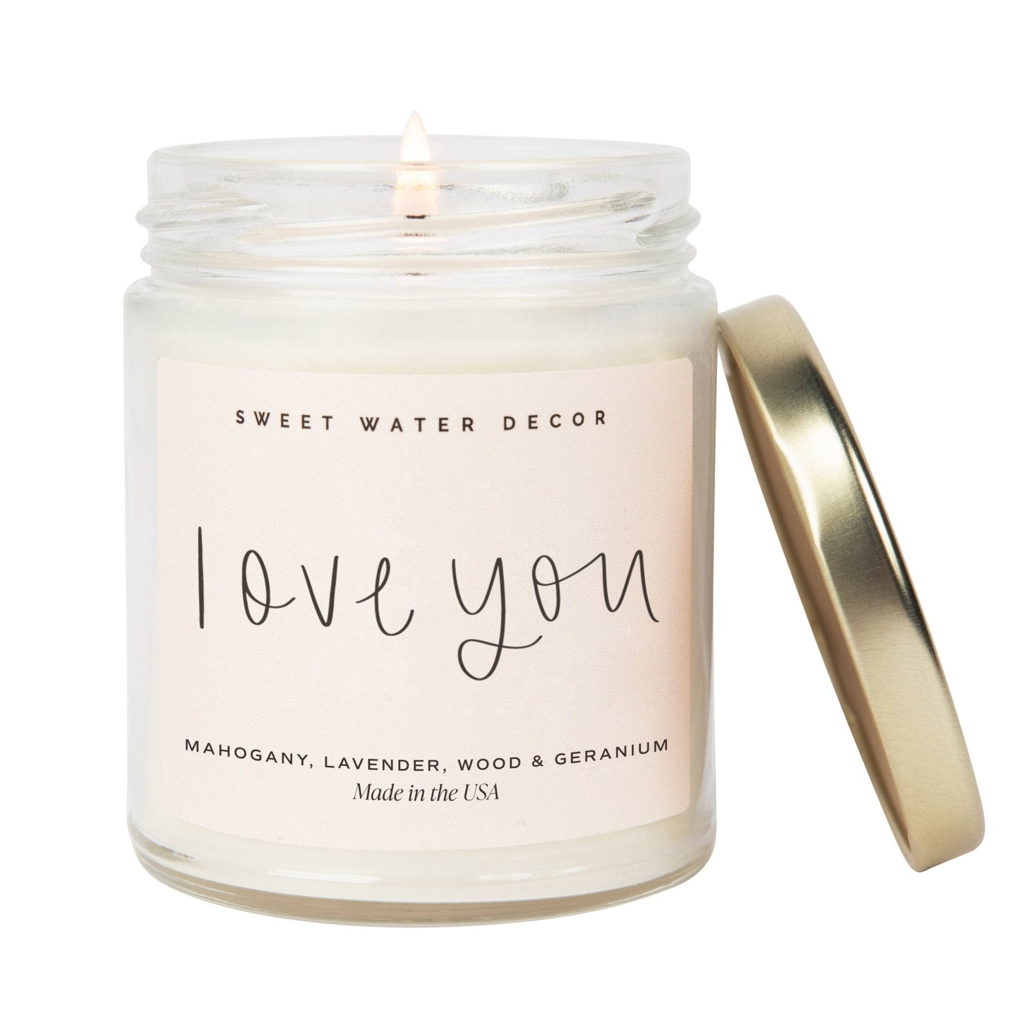 Love You Soy Candle - Clear Jar - 9 oz by Sweet Water Decor