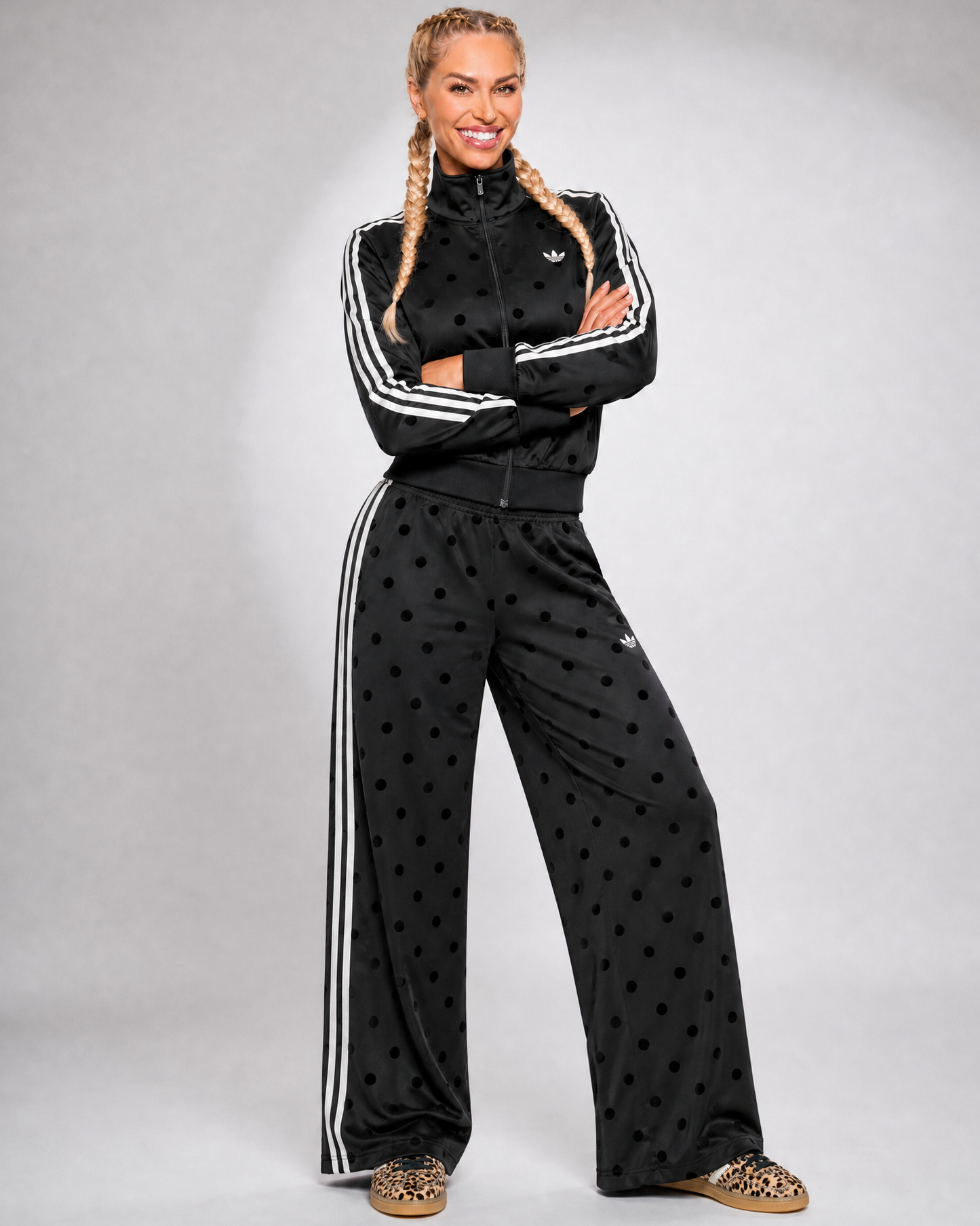 Black Satin Polka Dots (Adidas Women's TT Track Set) - *Sold Separately