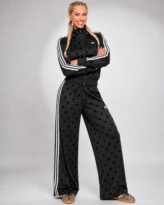Black Satin Polka Dots (Adidas Women's TT Track Set) - *Sold Separately