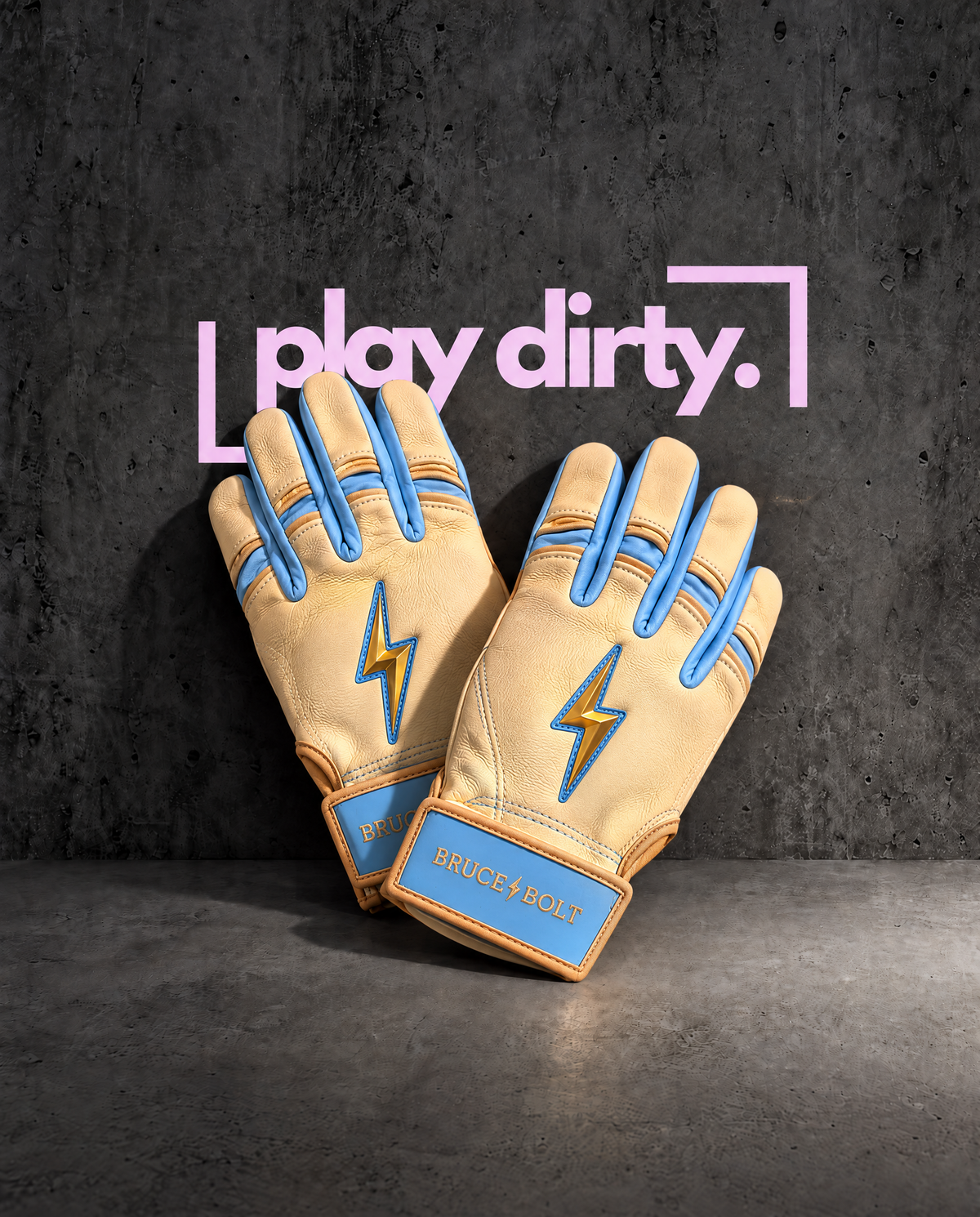 *Bruce Bolt Short Cuff (Creator Series Ivory Blue Batting Gloves)