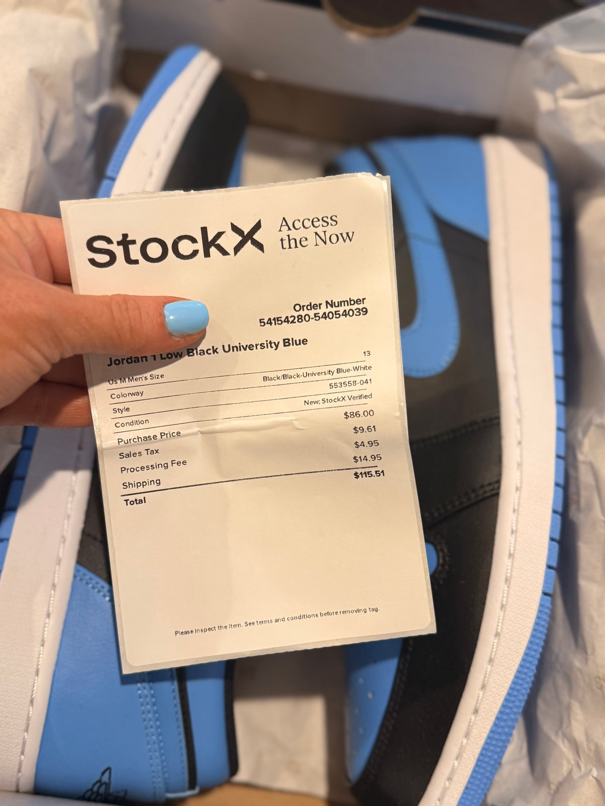 Jordan 1 Low - Black University Blue (Size US Mens 13)