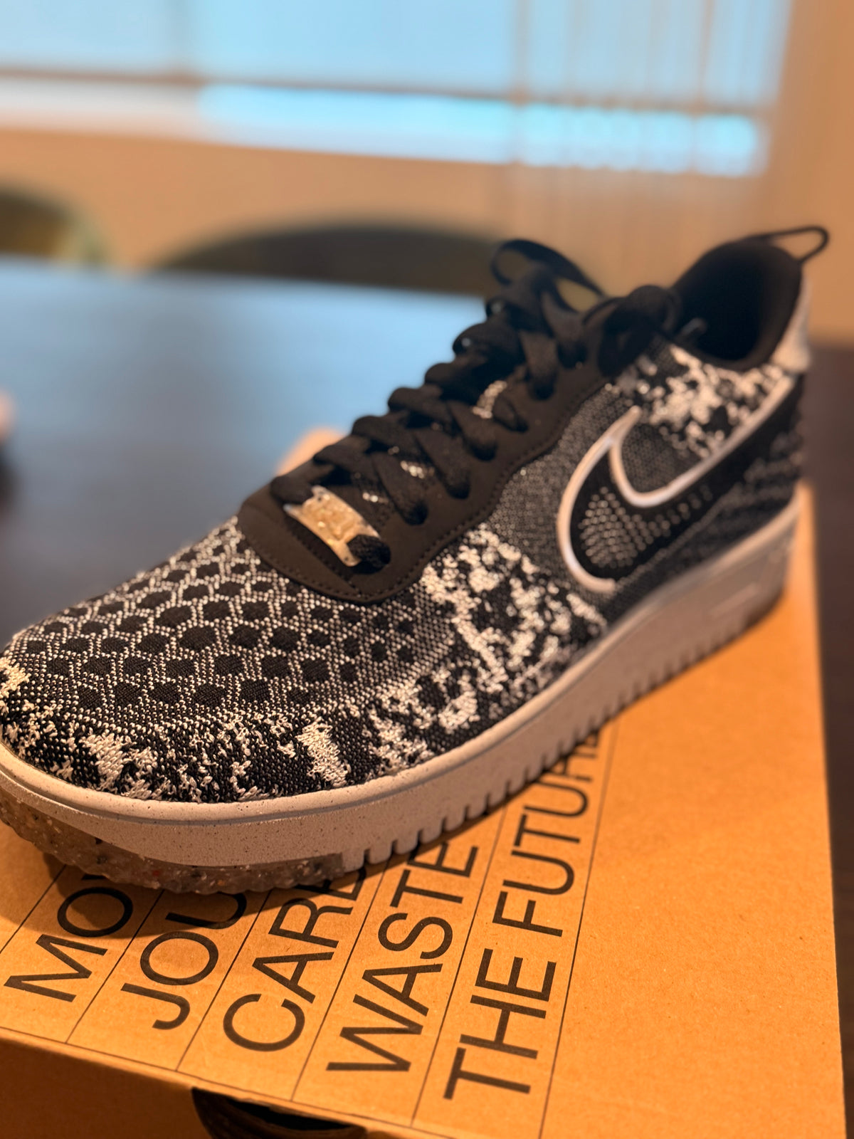 Nike Air Force 1 Low Crater Flyknit - Black White Melange (Size US Mens 13)