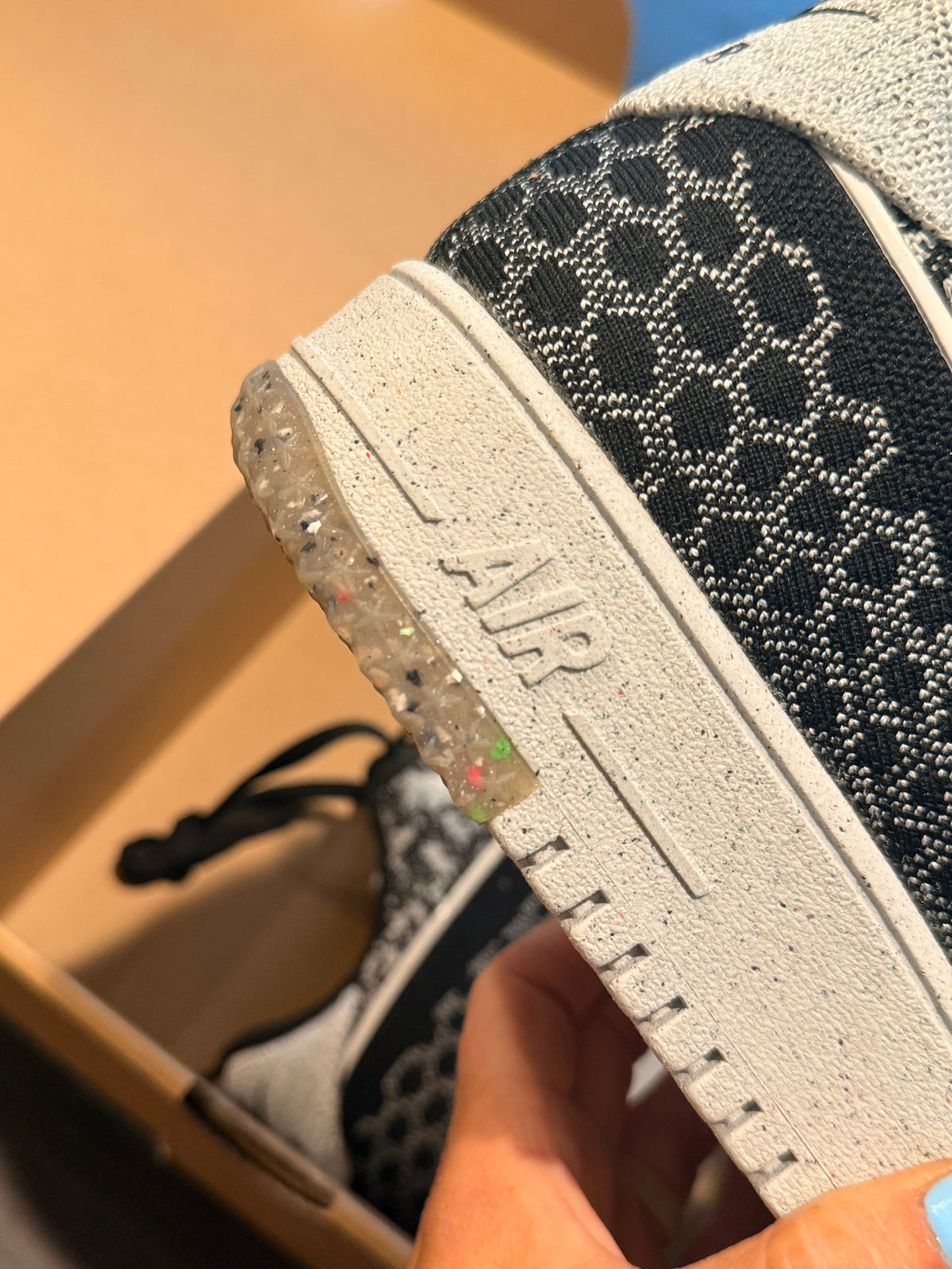 Nike Air Force 1 Low Crater Flyknit - Black White Melange (Size US Mens 13)
