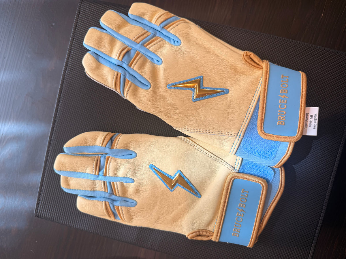*Bruce Bolt Short Cuff (Creator Series Ivory Blue Batting Gloves)