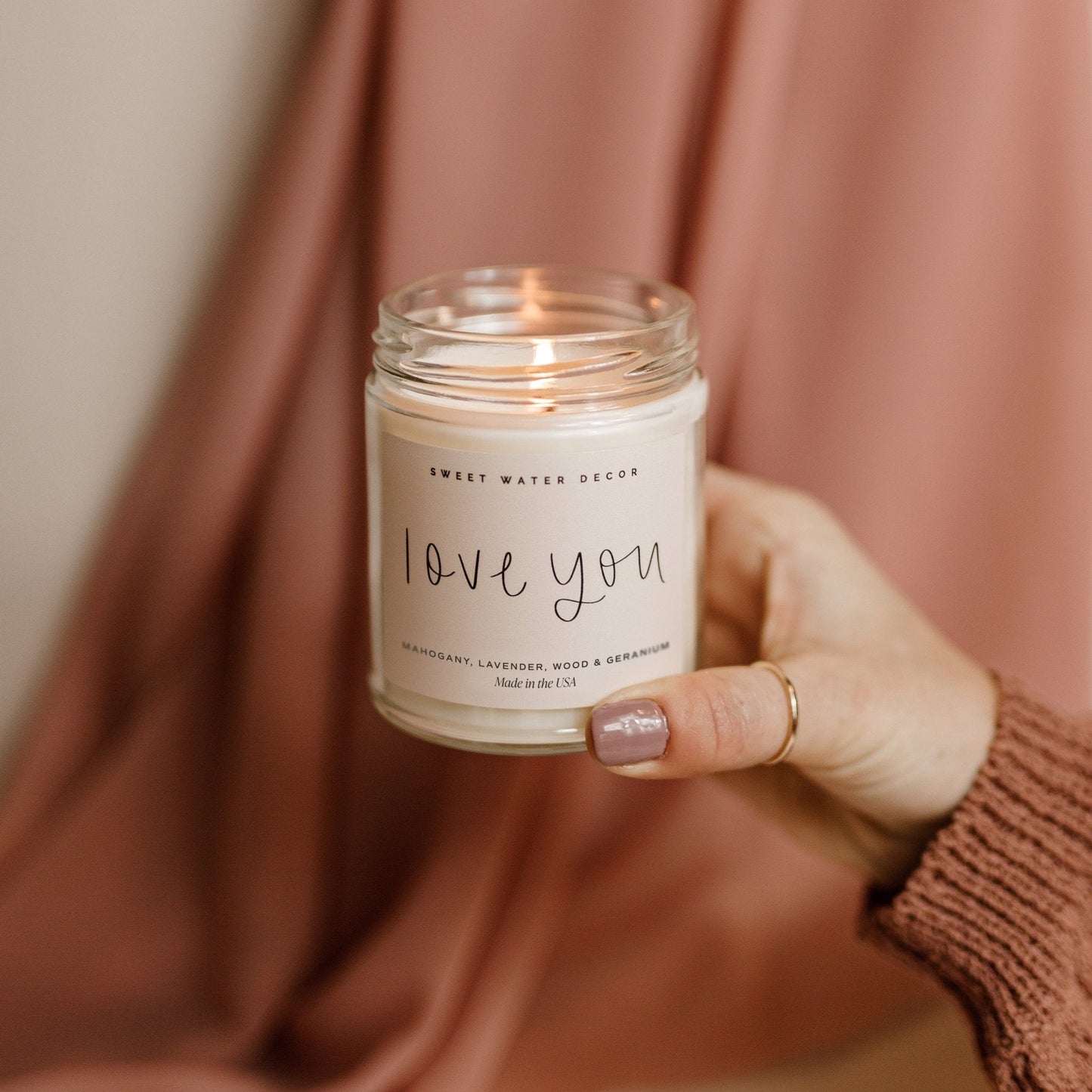 Love You Soy Candle - Clear Jar - 9 oz by Sweet Water Decor