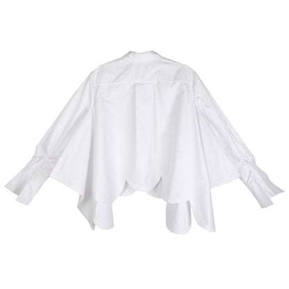 Sonoya Lapel Long Sleeve Irregular Hem Shirt by Marigold Shadows