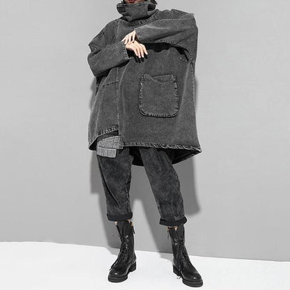 Reon Turtleneck Loose Denim Sweatshirt by Marigold Shadows