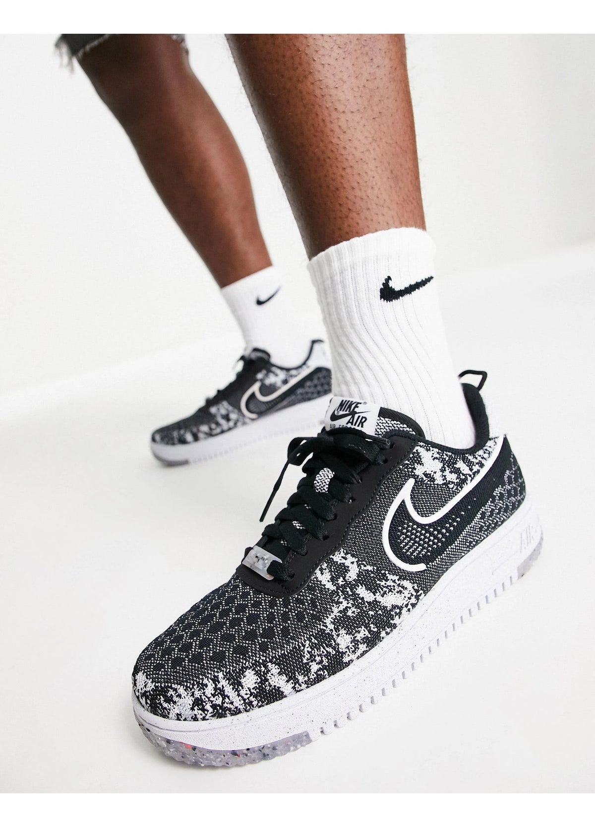 Nike Air Force 1 Low Crater Flyknit - Black White Melange (Size US Mens 13)