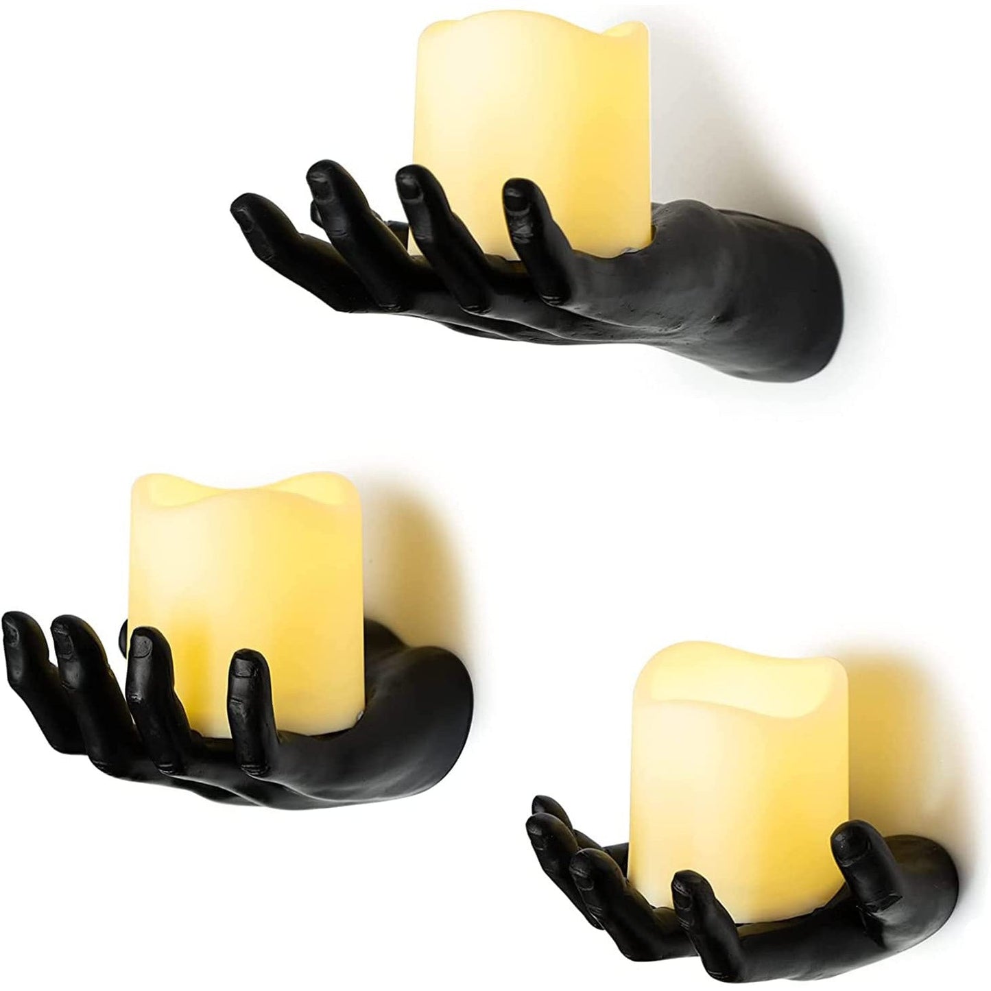 Spooky Hands Wall LED Candle Lights Decor 3 Set | Reaching Flickering Halloween Gothic Hand Home Decor Candles Included | Horror Hand Holder Hanger Art Hanging Design for Haunted House Bedroom by Gute Decor