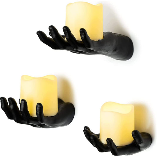 Spooky Hands Wall LED Candle Lights Decor 3 Set | Reaching Flickering Halloween Gothic Hand Home Decor Candles Included | Horror Hand Holder Hanger Art Hanging Design for Haunted House Bedroom by Gute Decor