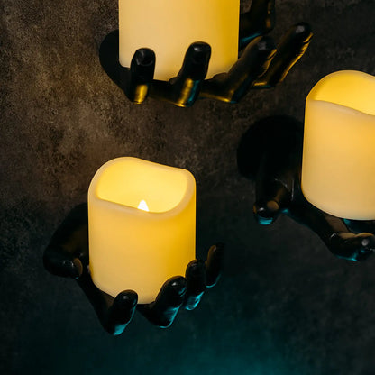 Spooky Hands Wall LED Candle Lights Decor 3 Set | Reaching Flickering Halloween Gothic Hand Home Decor Candles Included | Horror Hand Holder Hanger Art Hanging Design for Haunted House Bedroom by Gute Decor