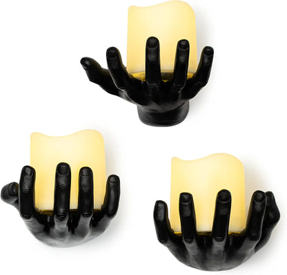 Spooky Hands Wall LED Candle Lights Decor 3 Set | Reaching Flickering Halloween Gothic Hand Home Decor Candles Included | Horror Hand Holder Hanger Art Hanging Design for Haunted House Bedroom by Gute Decor
