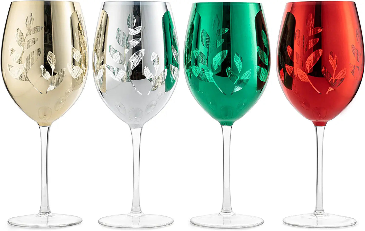 Etched Multicolor Christmas Stemmed Wine Glasses (Set of 4) -  by The Wine Savant