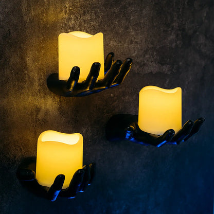 Spooky Hands Wall LED Candle Lights Decor 3 Set | Reaching Flickering Halloween Gothic Hand Home Decor Candles Included | Horror Hand Holder Hanger Art Hanging Design for Haunted House Bedroom by Gute Decor