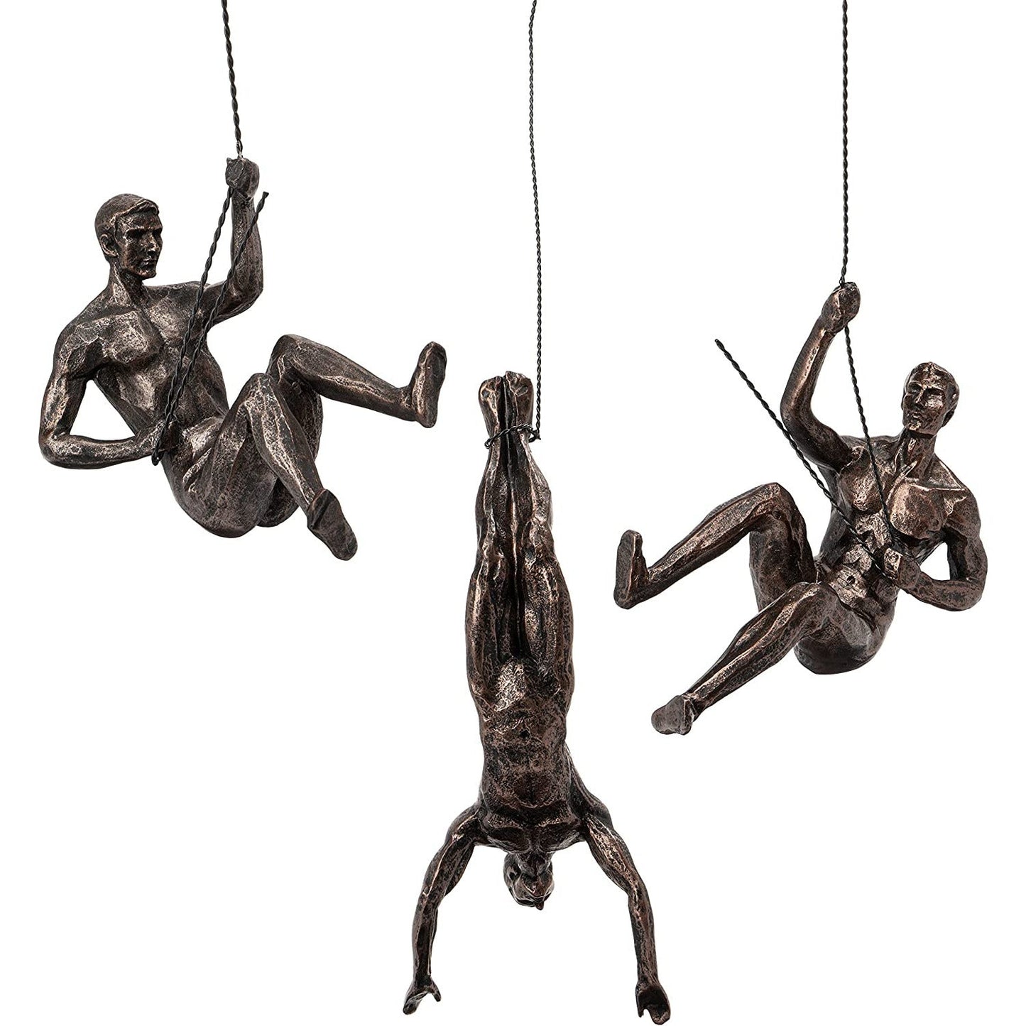 Resin Made Climbing Men Man Wall Art Home Decor Sculpture by Gute (Set of 3) - Perfect Home Decor Gift, Climbing Man Wall Sculpture Unique Hand-finished Statue Figurine Office Art Decor Set - Copper by Gute Decor