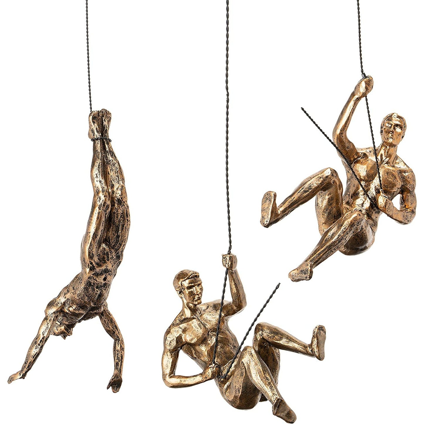 Resin Made Climbing Men Man Wall Art Home Decor Sculpture by Gute (Set of 3) - Perfect Home Decor Gift, Climbing Man Wall Sculpture Unique Hand-finished Statue Figurine Office Art Decor Set - Gold by Gute Decor