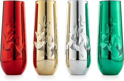 Etched Multicolor Christmas Champagne Flutes (Set of 4) - by The Wine Savant