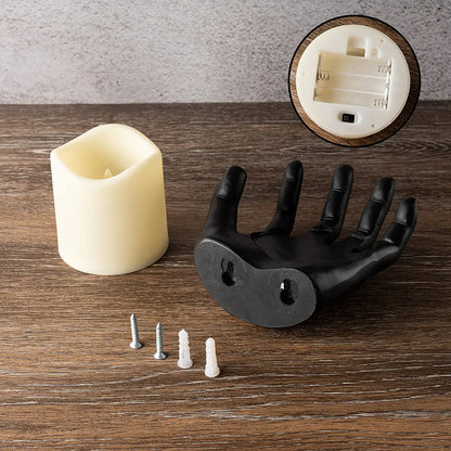 Spooky Hands Wall LED Candle Lights Decor 3 Set | Reaching Flickering Halloween Gothic Hand Home Decor Candles Included | Horror Hand Holder Hanger Art Hanging Design for Haunted House Bedroom by Gute Decor