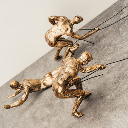 Resin Made Climbing Men Man Wall Art Home Decor Sculpture by Gute (Set of 3) - Perfect Home Decor Gift, Climbing Man Wall Sculpture Unique Hand-finished Statue Figurine Office Art Decor Set - Gold by Gute Decor