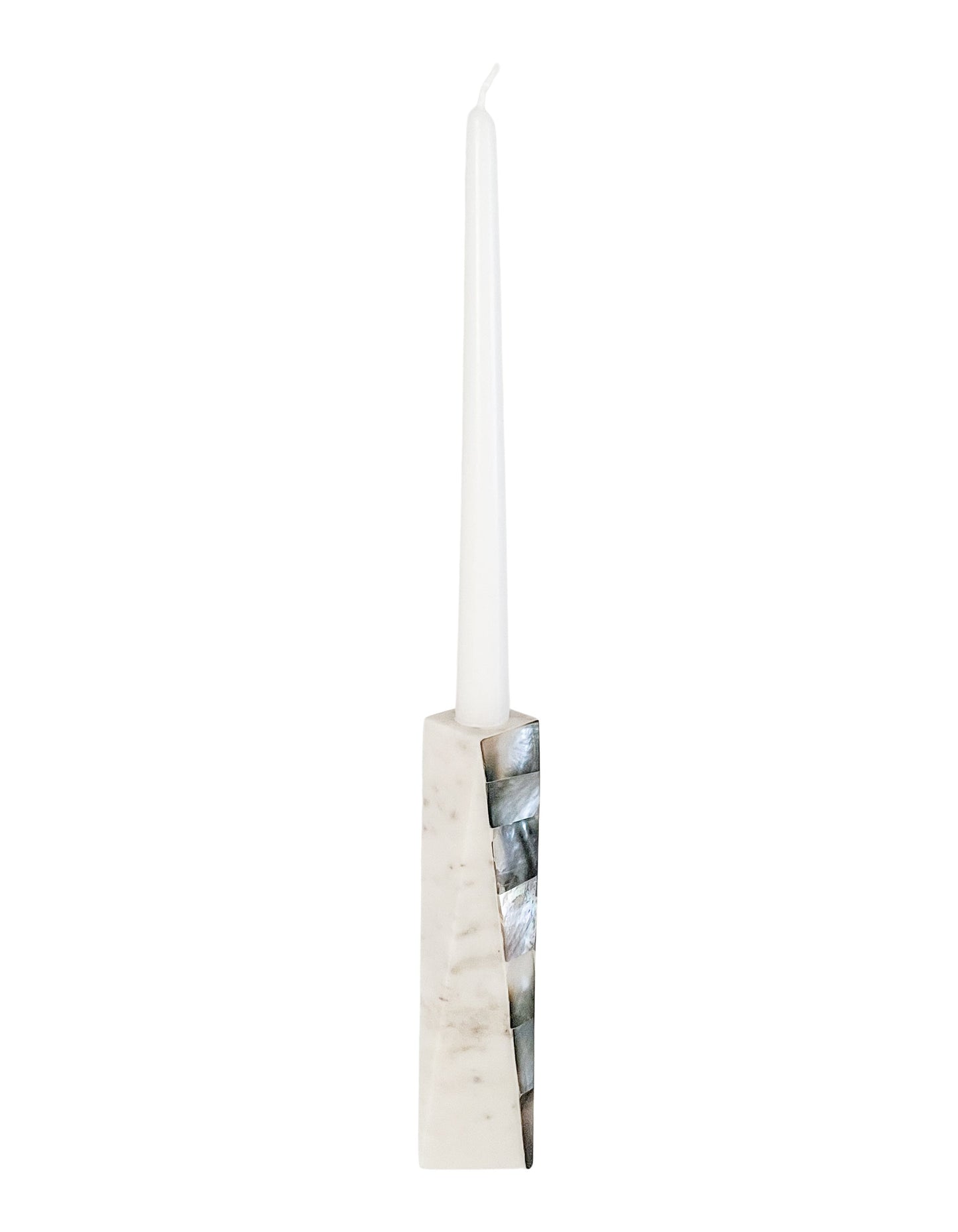 White Marble Grey Mother of Pearl Candle Holders by Anaya