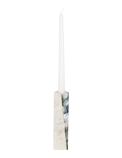White Marble Grey Mother of Pearl Candle Holders by Anaya