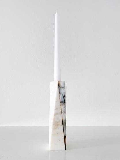 White Marble Grey Mother of Pearl Candle Holders by Anaya