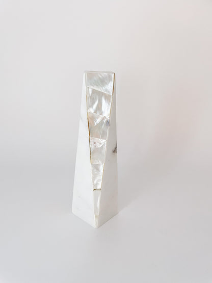 White Marble Mother of Pearl Candle Holders by Anaya