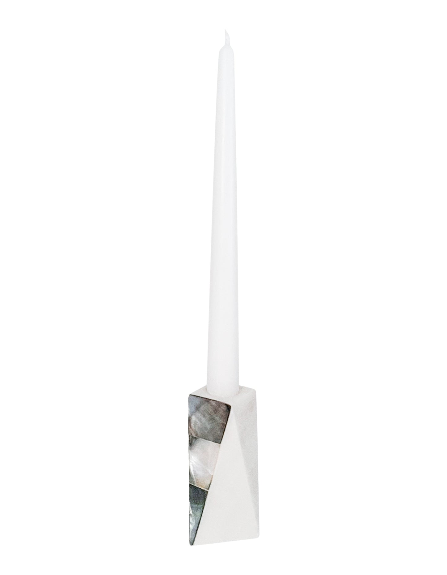 White Marble Grey Mother of Pearl Candle Holders by Anaya