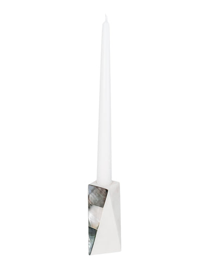White Marble Grey Mother of Pearl Candle Holders by Anaya