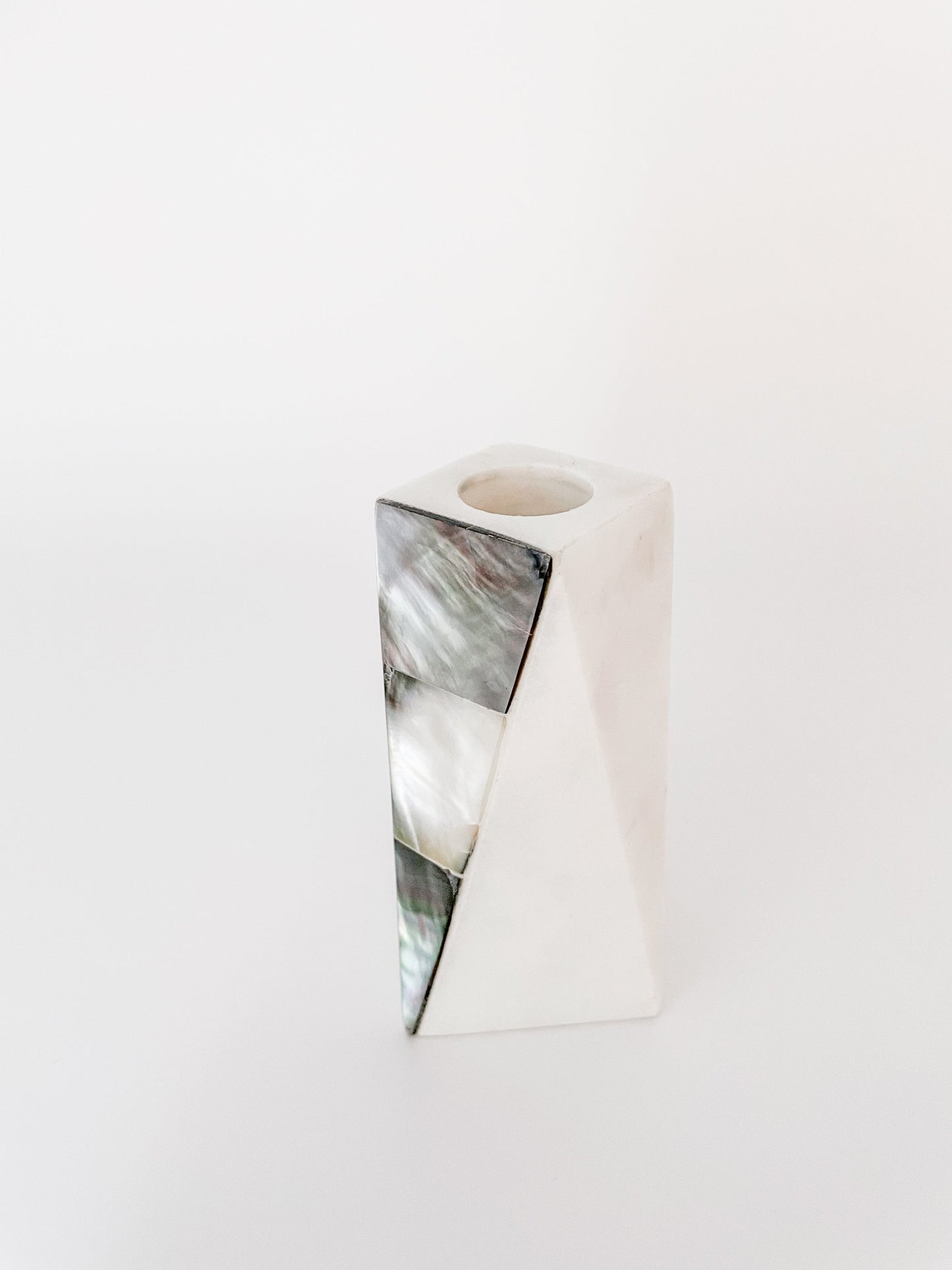 White Marble Grey Mother of Pearl Candle Holders by Anaya