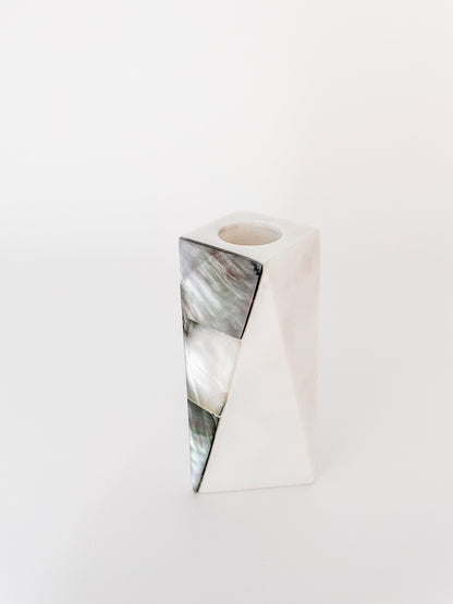 White Marble Grey Mother of Pearl Candle Holders by Anaya