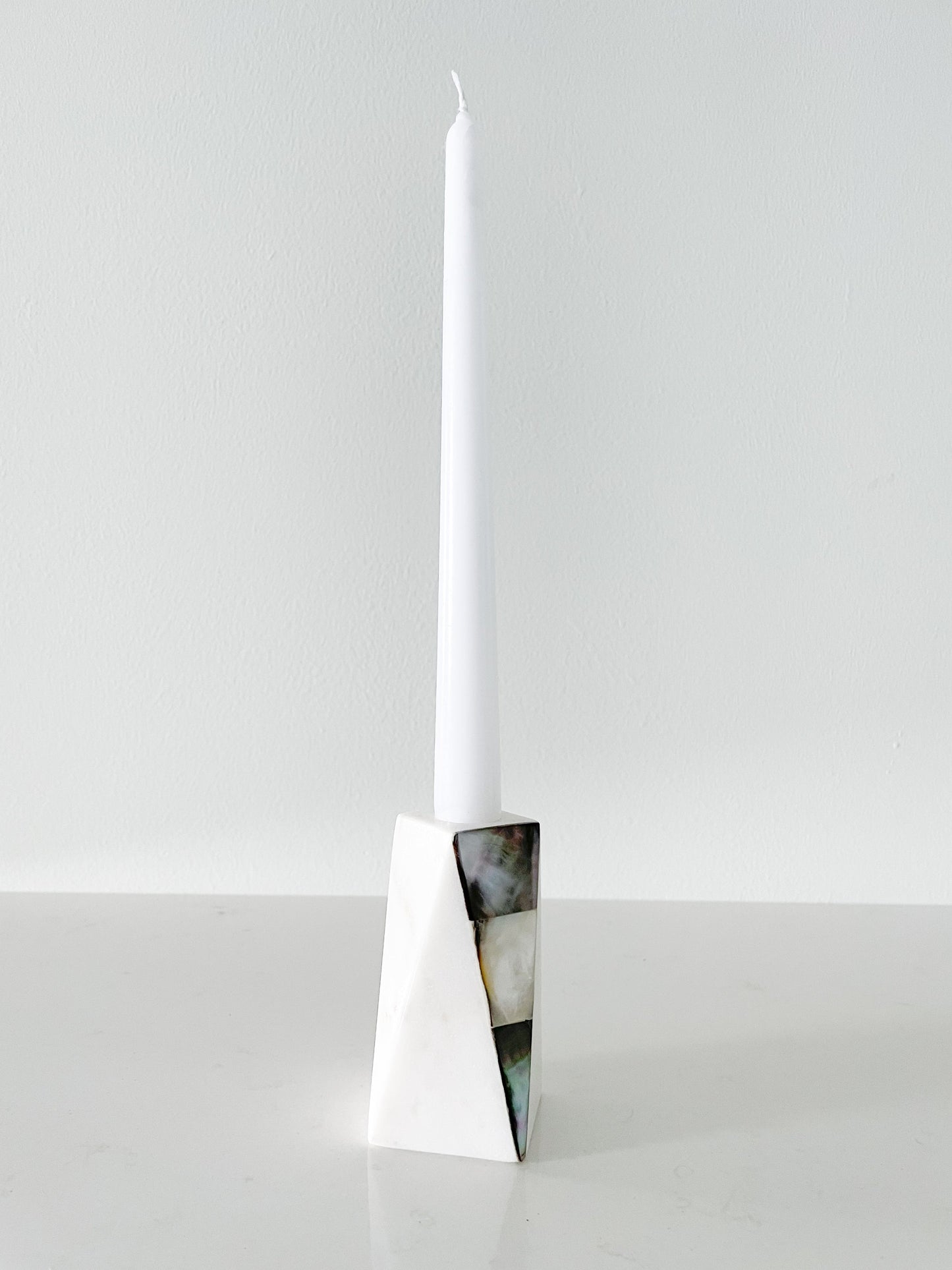 White Marble Grey Mother of Pearl Candle Holders by Anaya